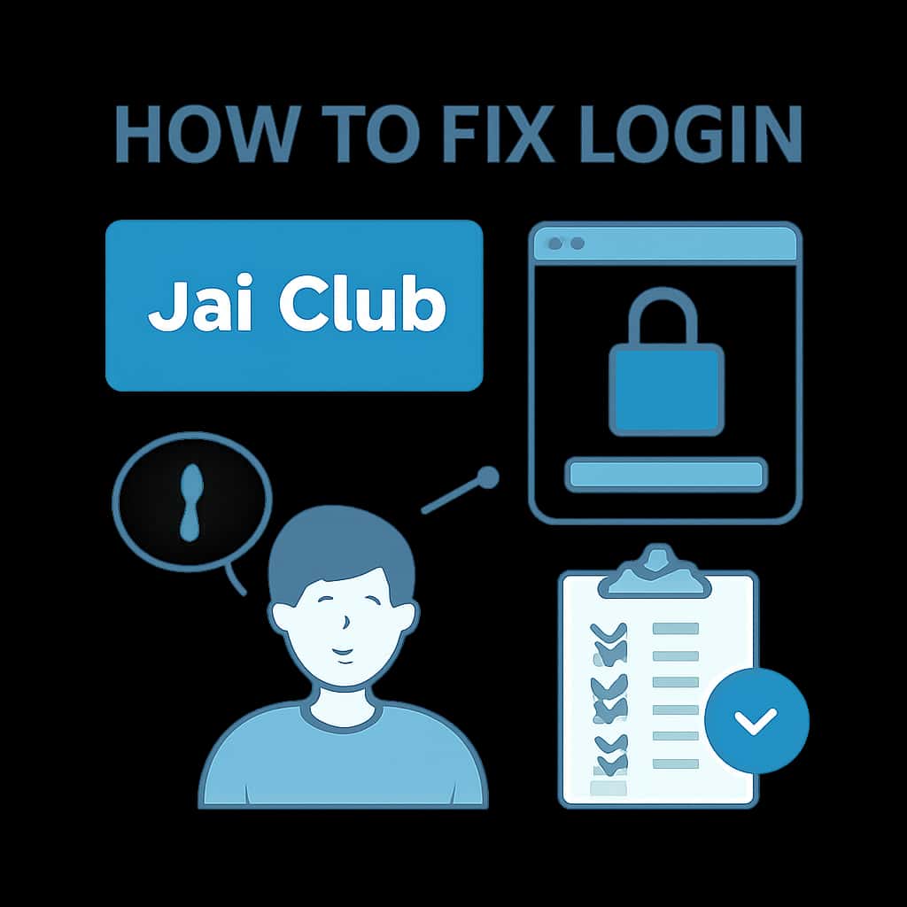 An educational illustration on resolving login issues for Jai Club.
