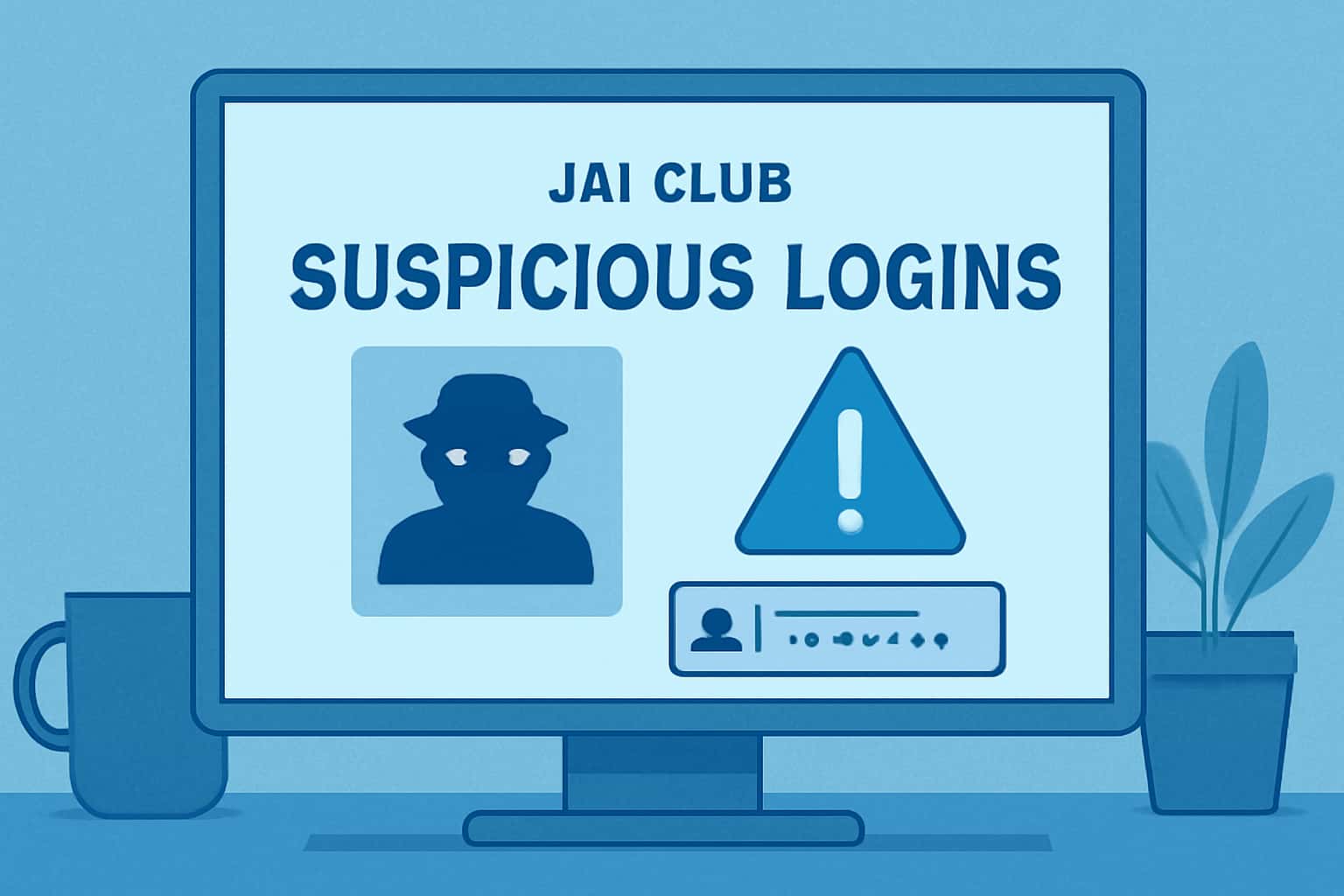 A futuristic view of a digital login interface with the text 'Suspicious Logins for Jai Club'.